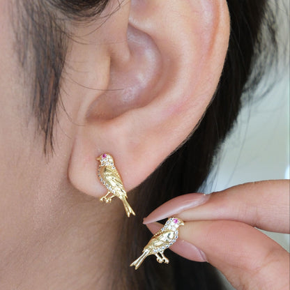 Gold Plated Crystal Bird Stud Earrings