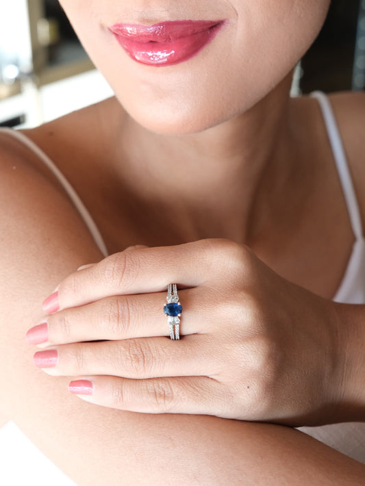 Blue Oval Stone American Diamond Ring