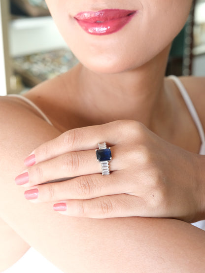 Blue Cushion Stone American Diamond Ring