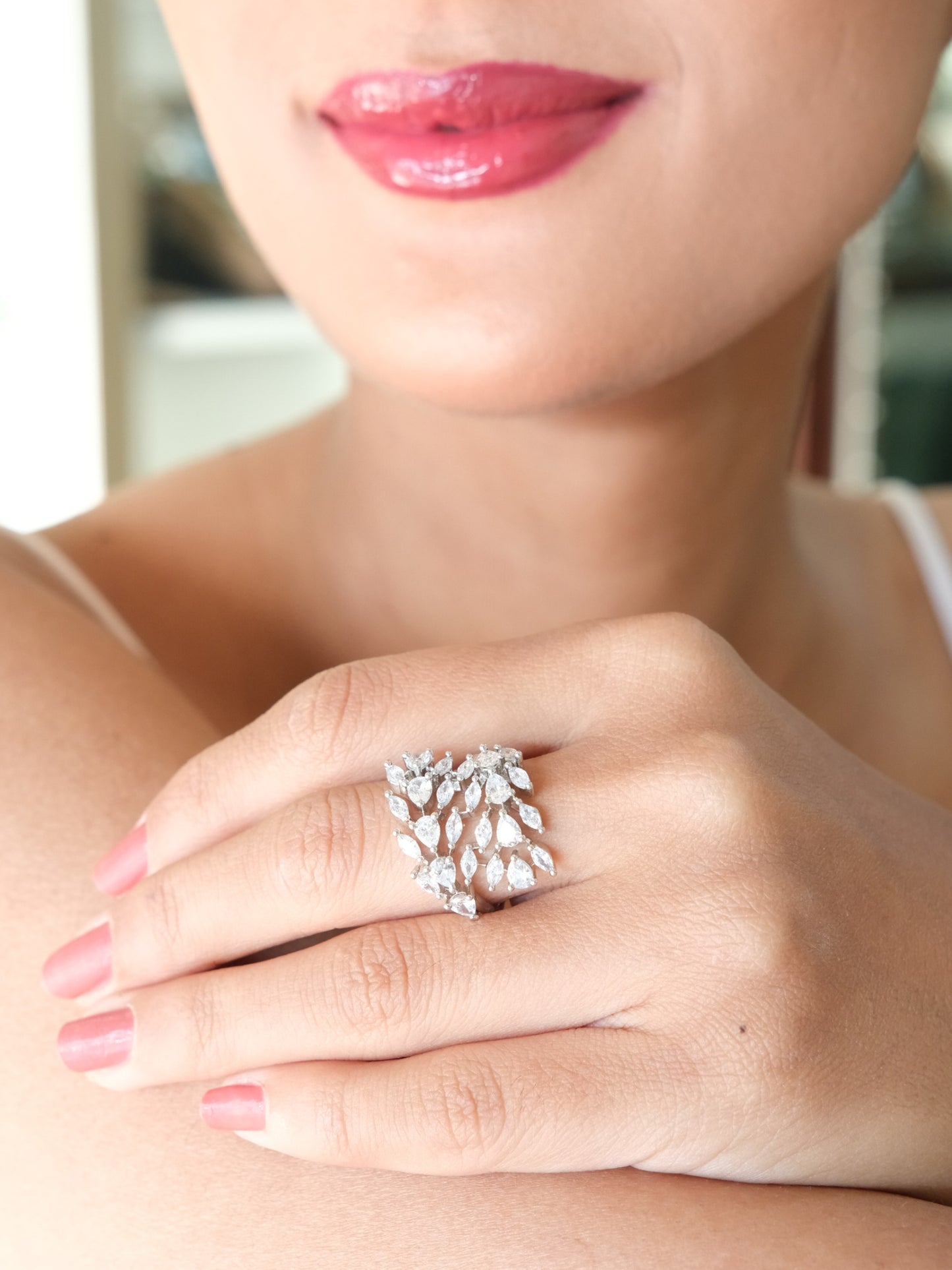 Floral Cluster American Diamond Ring