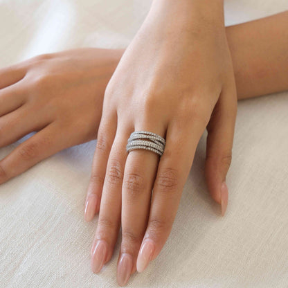 Silver Plated American Diamond Multi Row Band Ring