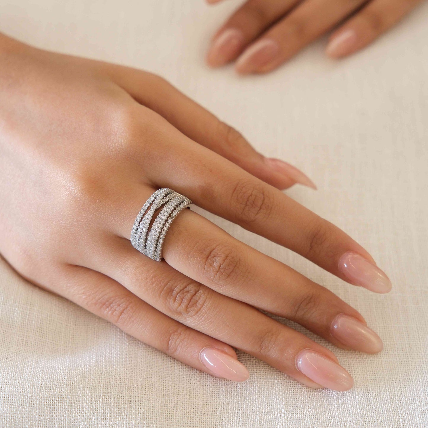 Silver Plated American Diamond Multi Row Band Ring
