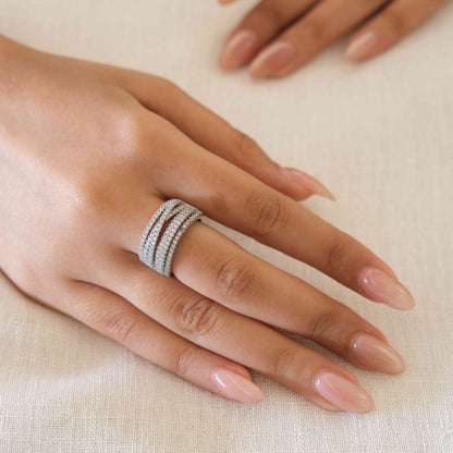 Silver Plated American Diamond Multi Row Band Ring