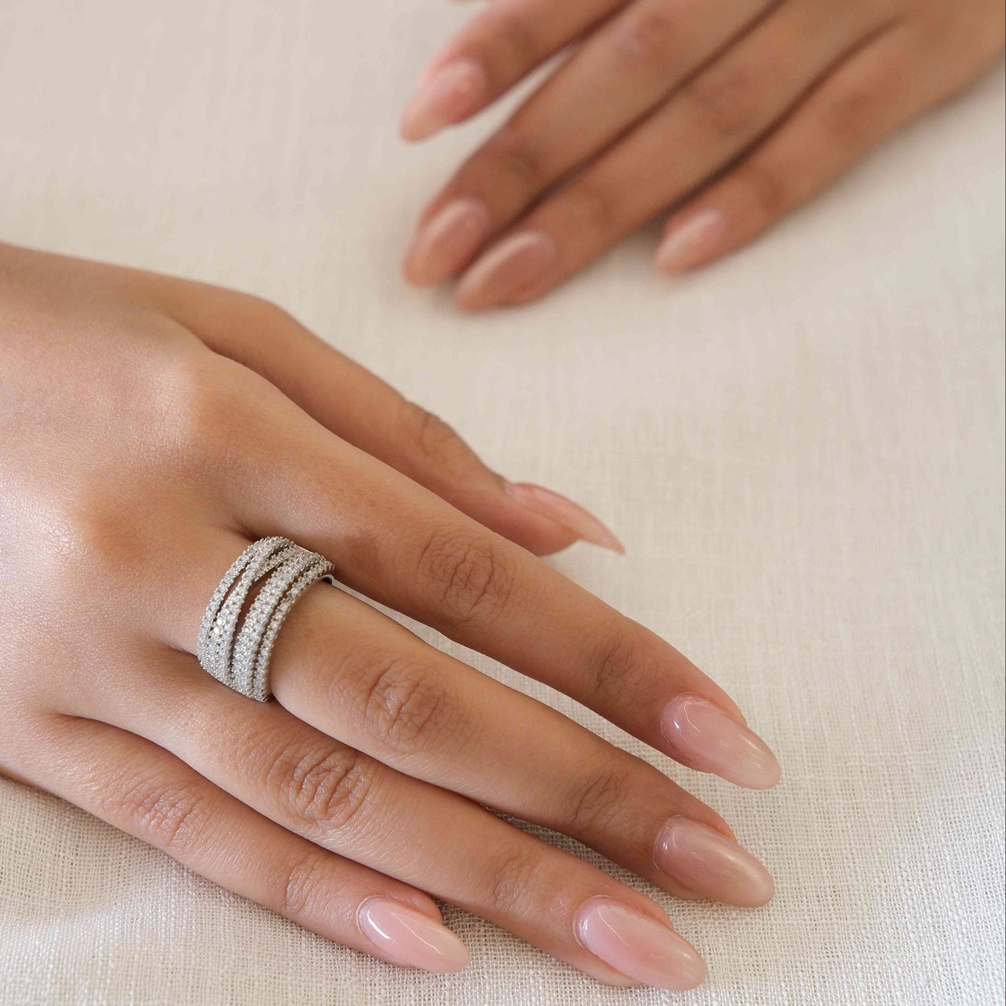 Silver Plated American Diamond Multi Row Band Ring