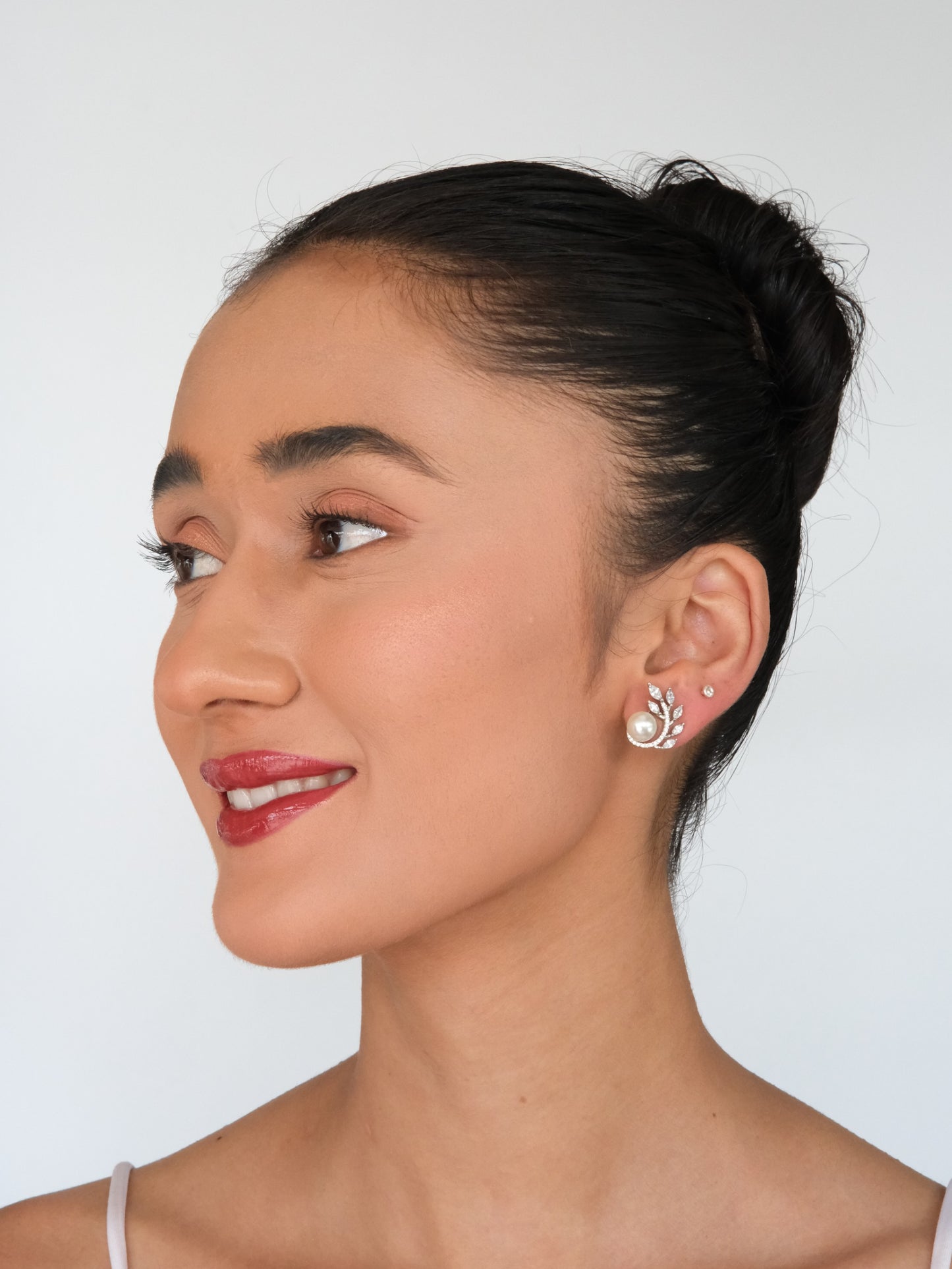 Pearl Leaf American Diamond Stud Earrings
