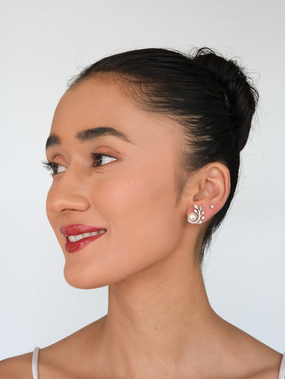Pearl Leaf American Diamond Stud Earrings