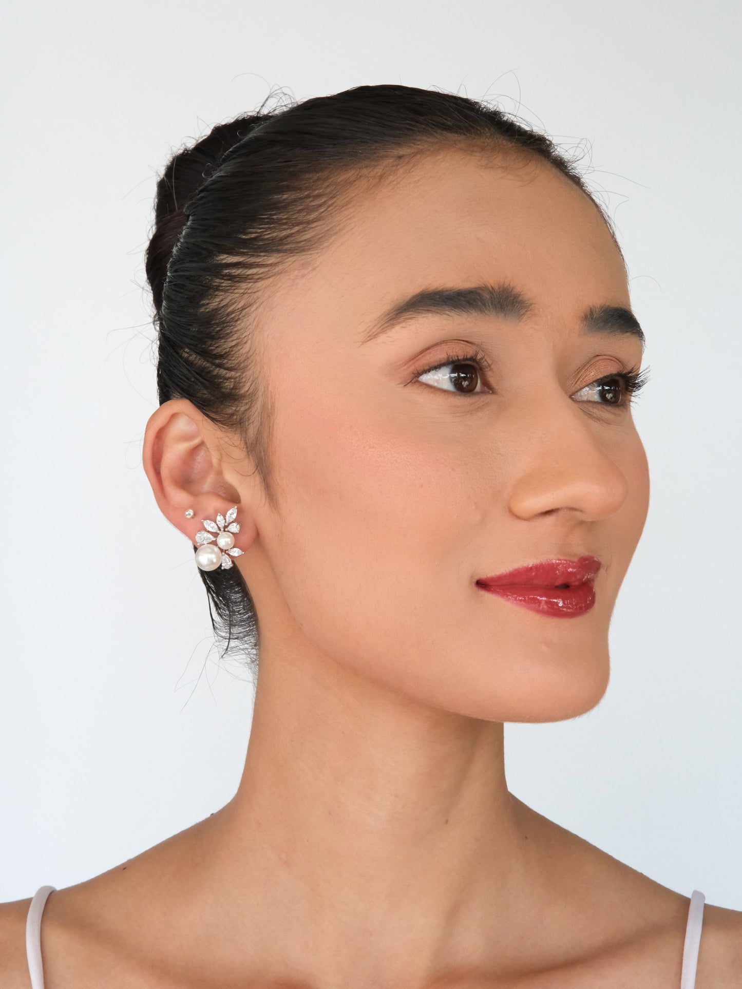 Pearl Floral American Diamond Earrings