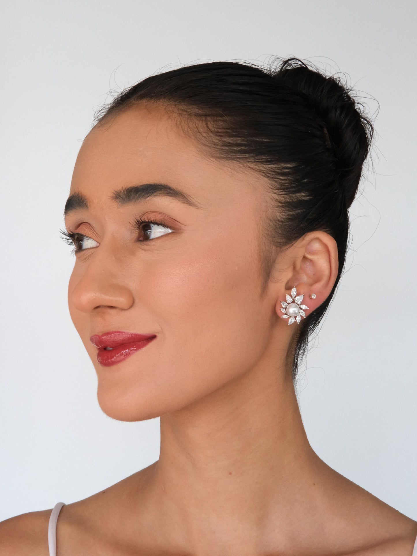Pearl Floral American Diamond Stud Earrings