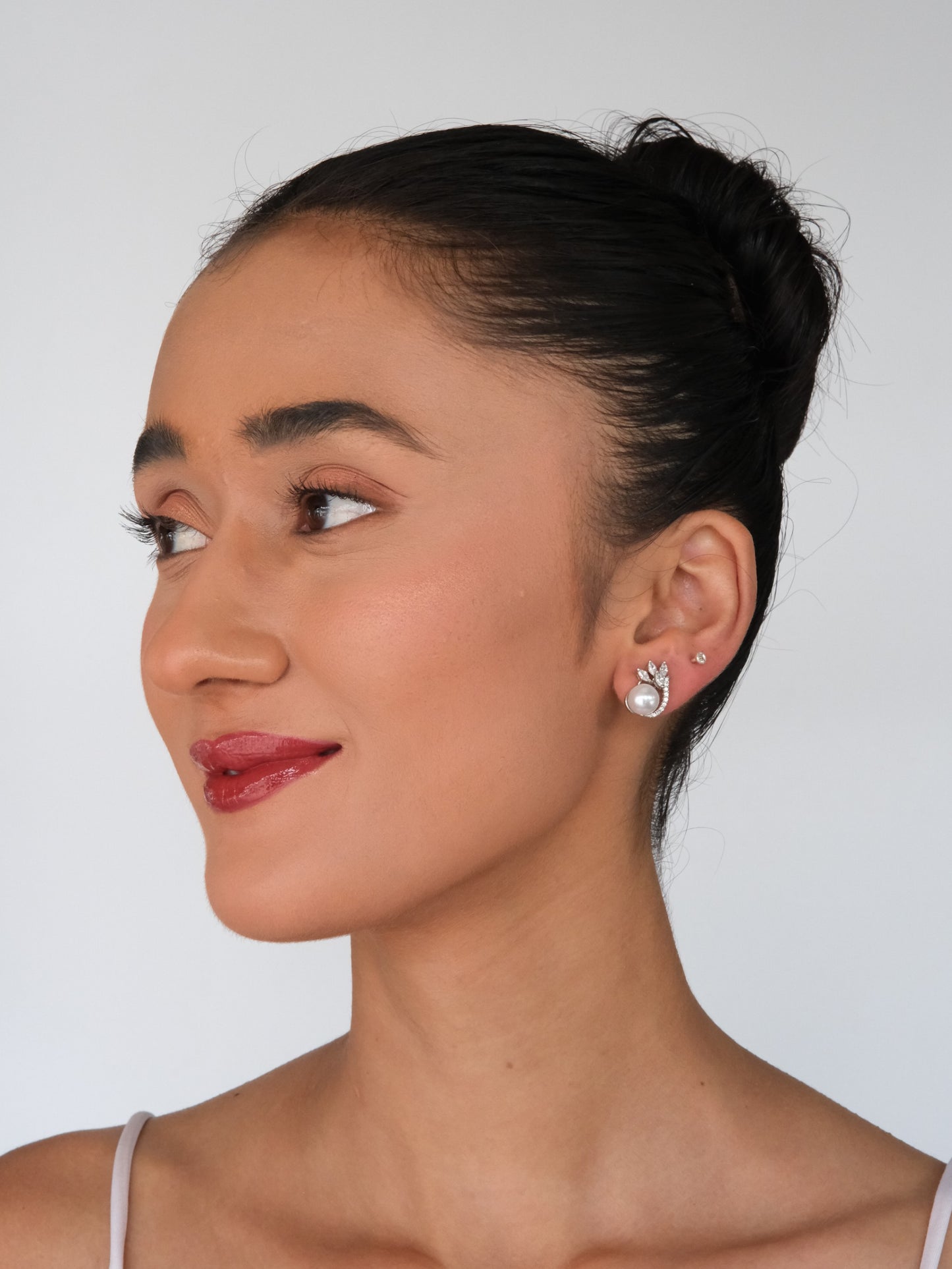 Pearl Leaf American Diamond Earrings