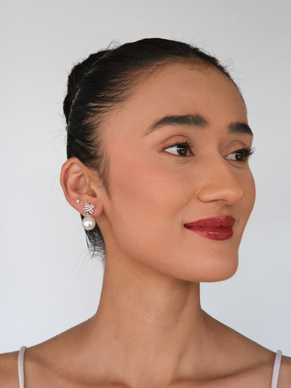Pearl American Diamond Drop Earrings