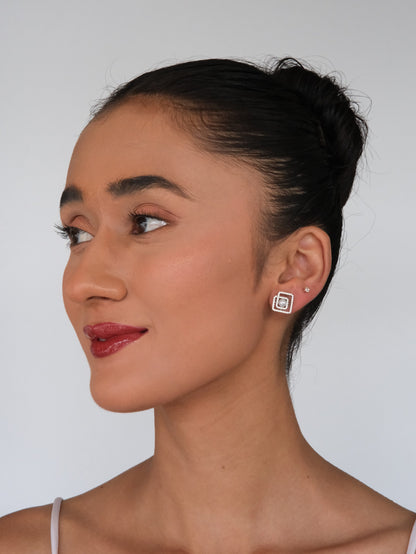 Geometric Pearl American Diamond Earrings