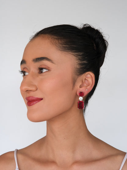 Red Geometric Drop Earrings