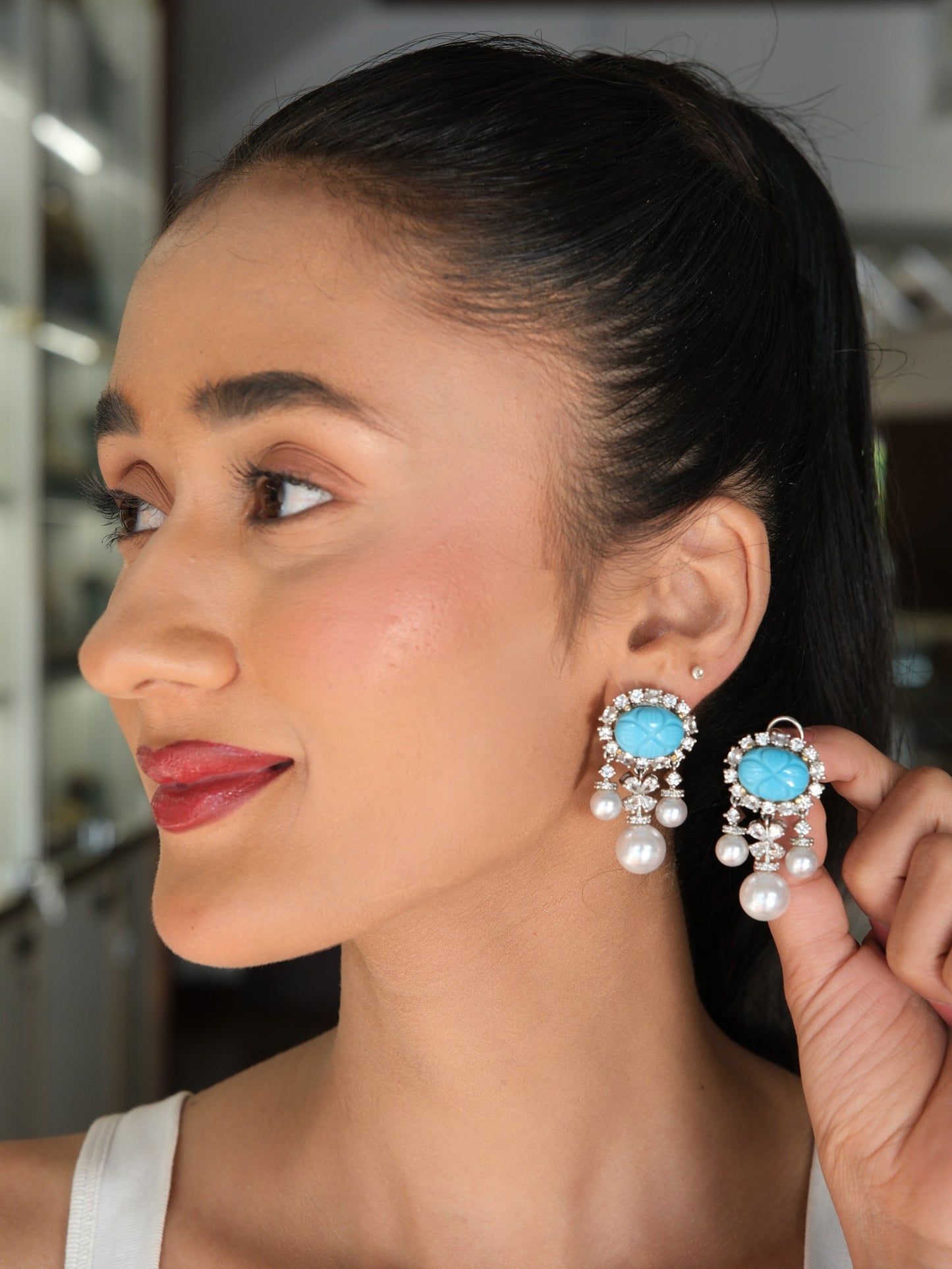 Turquoise Pearl Drop Earrings