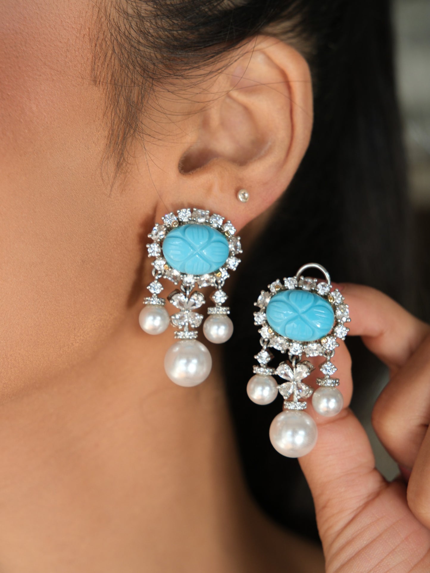 Turquoise Pearl Drop Earrings