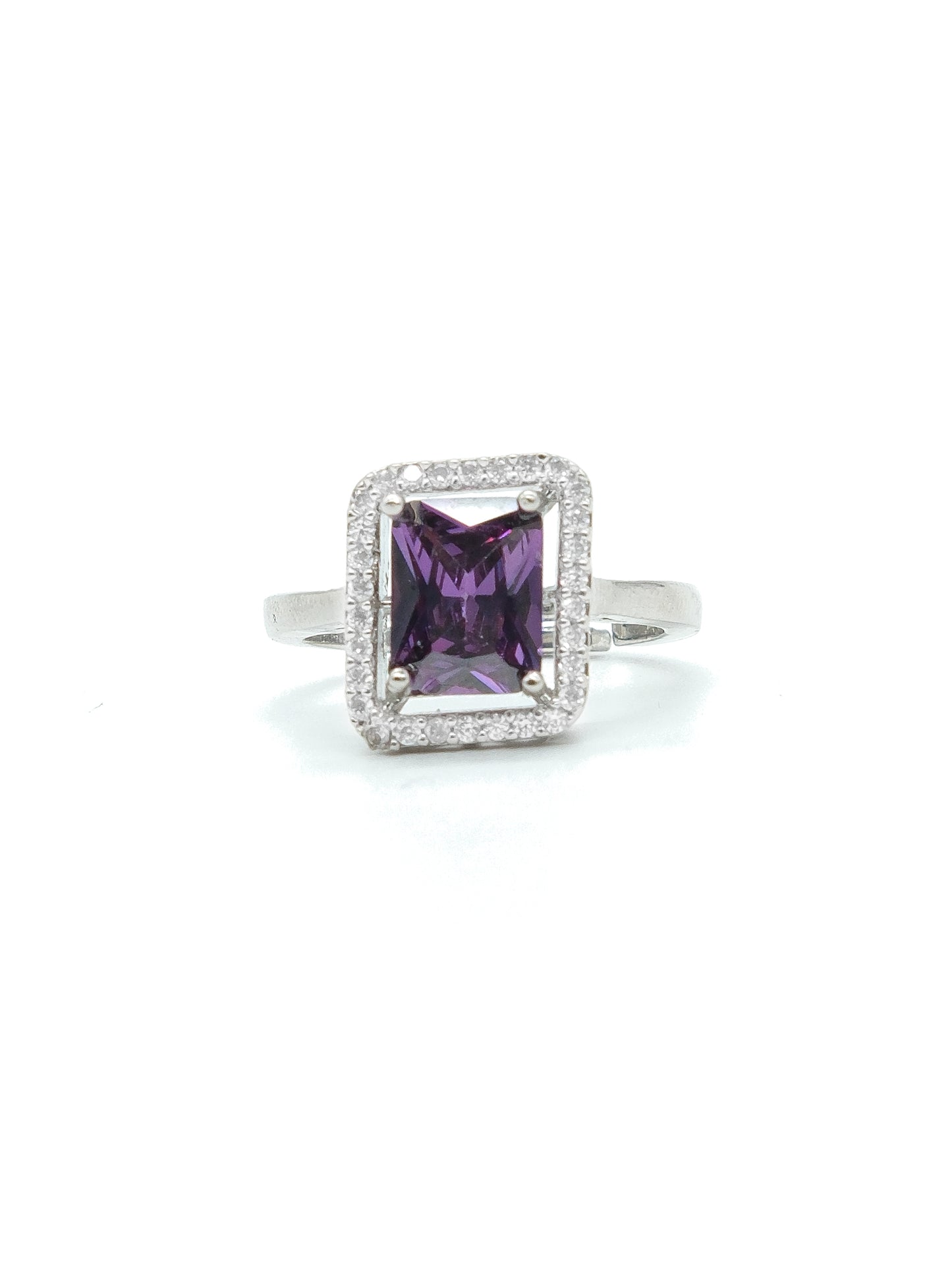 Purple Halo Square Stone American Diamond Ring