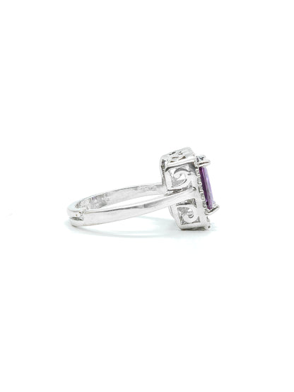 Purple Halo Square Stone American Diamond Ring