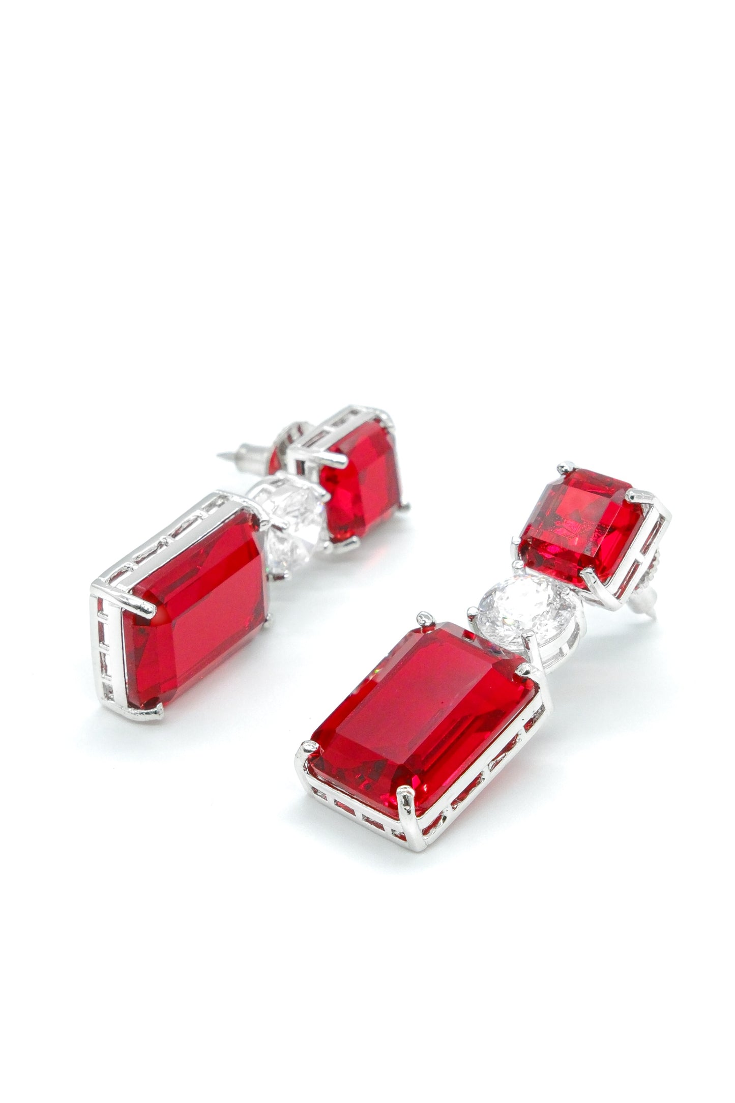 Red Geometric Drop Earrings