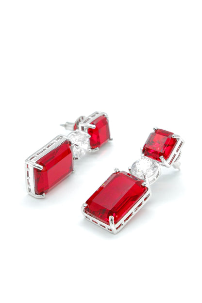 Red Geometric Drop Earrings