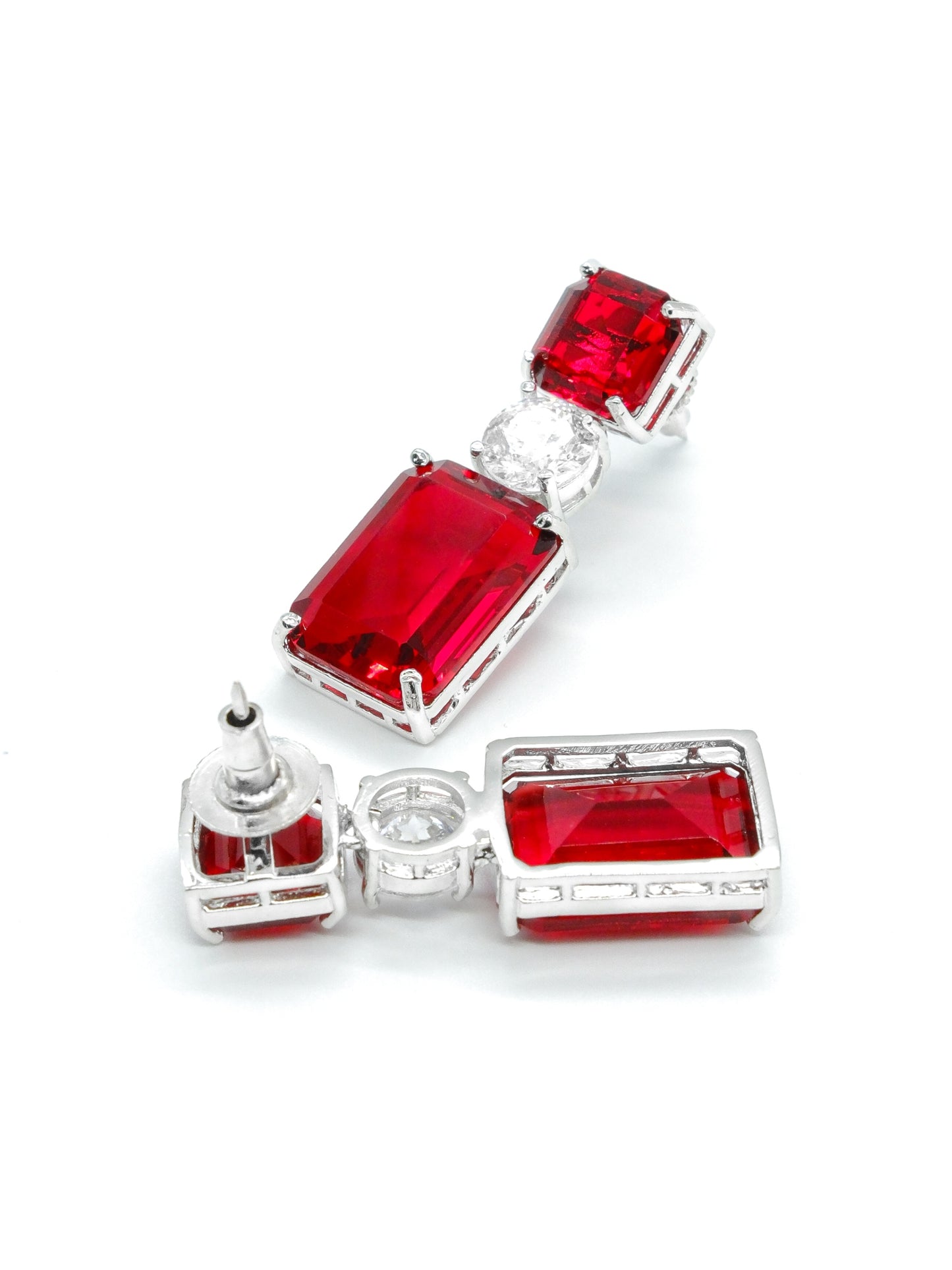 Red Geometric Drop Earrings