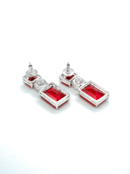 Red Geometric Drop Earrings