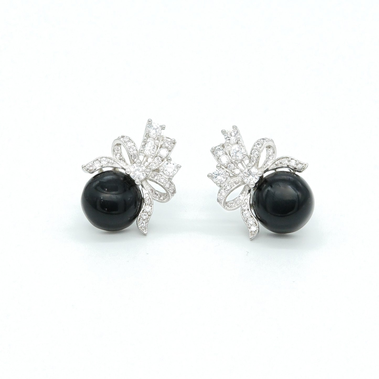 Black Pearl Bow Design Stud Earrings for Women