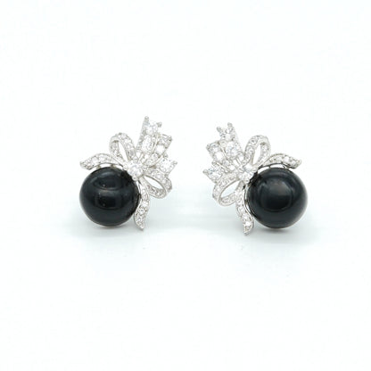 Black Pearl Bow Design Stud Earrings for Women