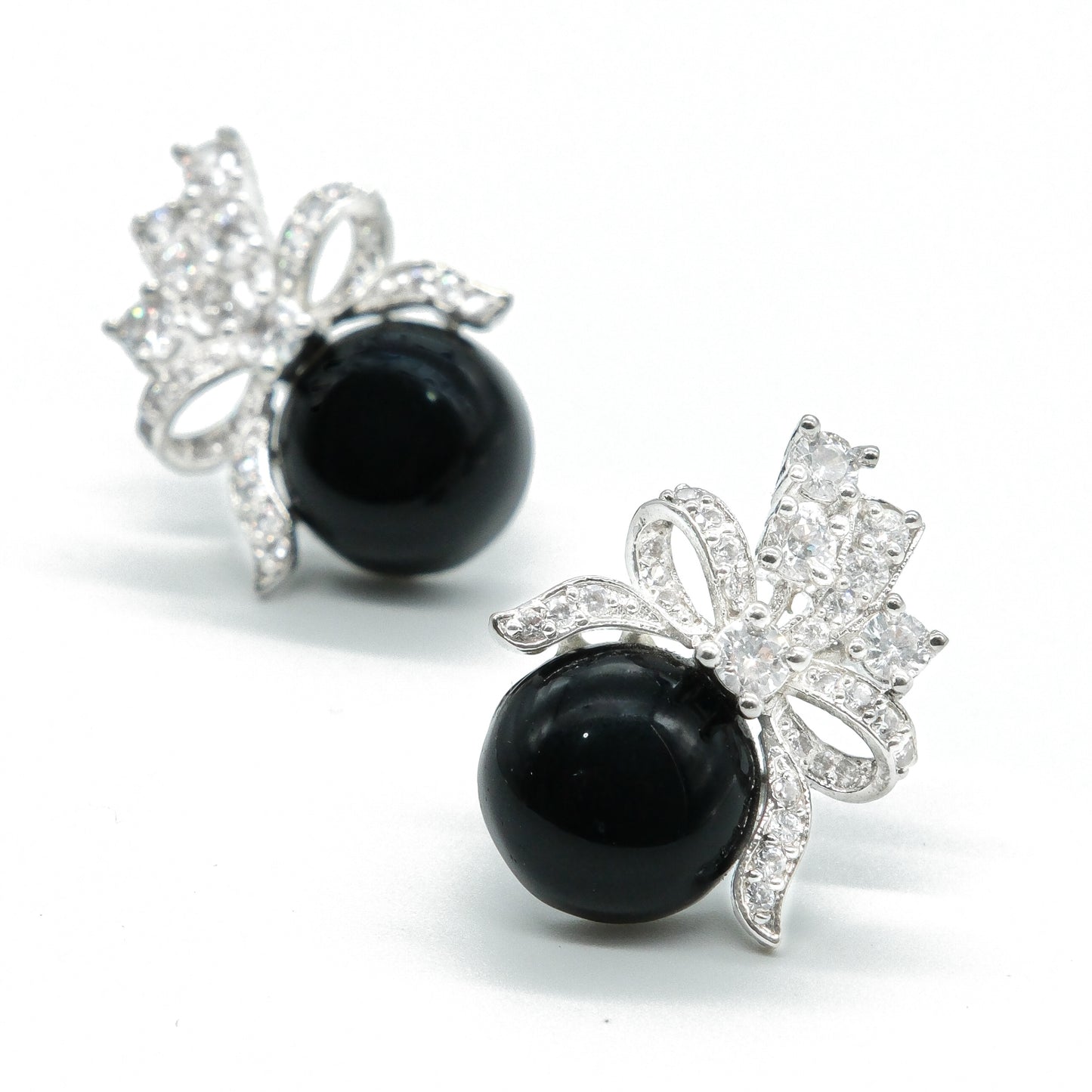 Black Pearl Bow Design Stud Earrings for Women