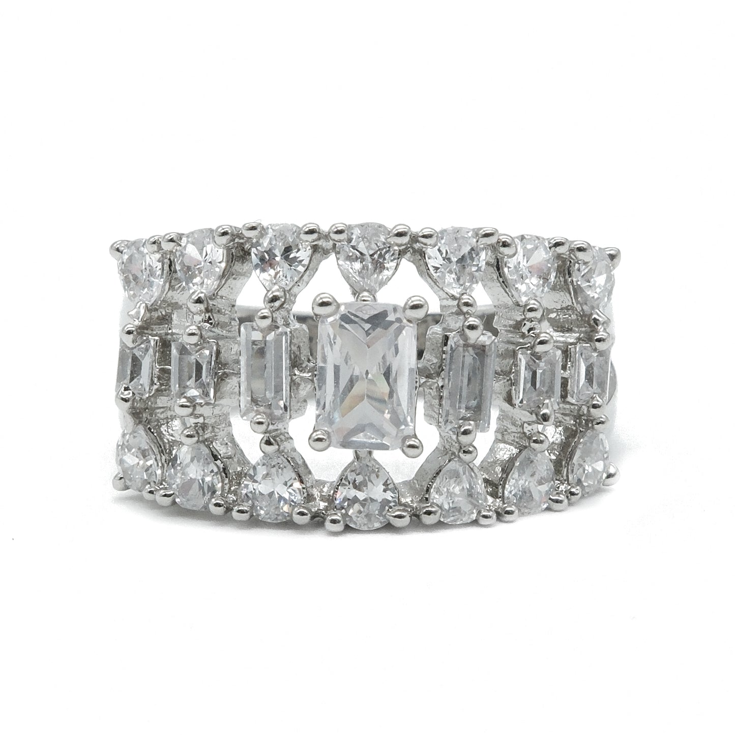 Emerald Cut Wide Band American Diamond Ring
