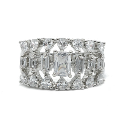 Emerald Cut Wide Band American Diamond Ring