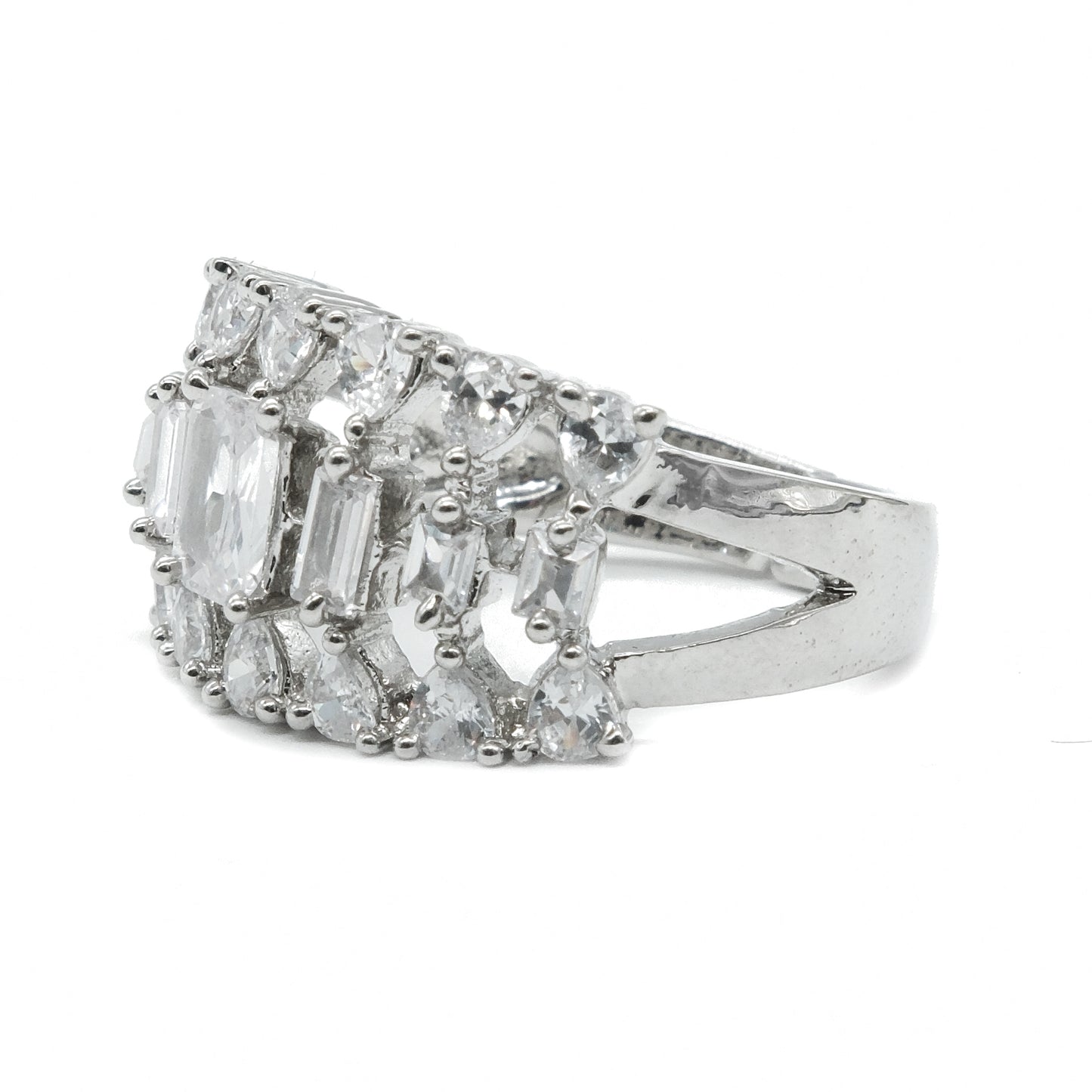 Emerald Cut Wide Band American Diamond Ring