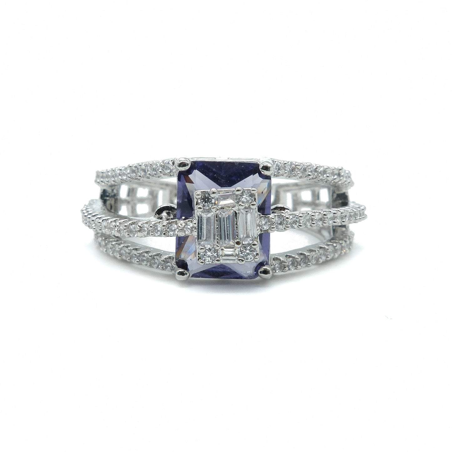Purple Emerald Cut American Diamond Ring
