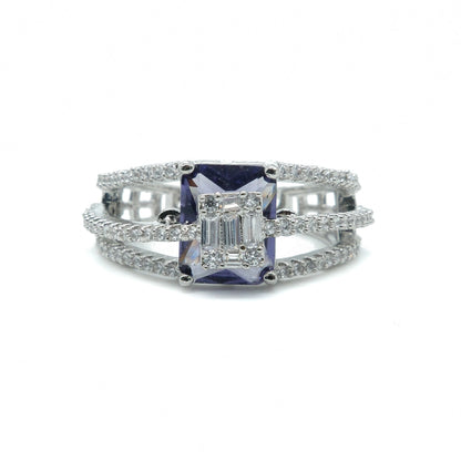 Purple Emerald Cut American Diamond Ring