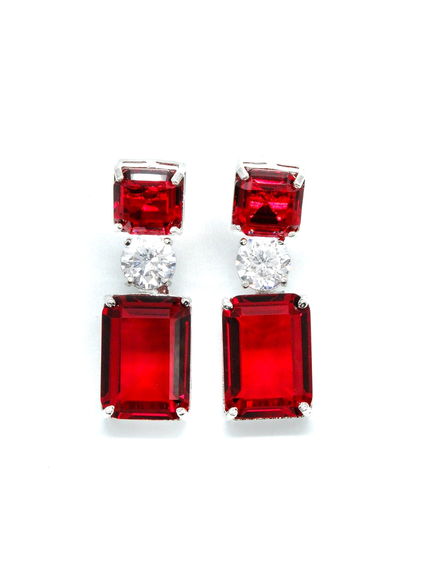 Red Geometric Drop Earrings