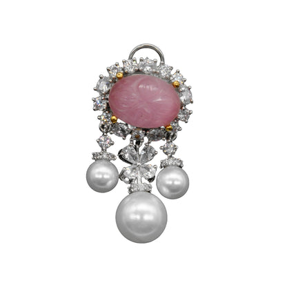 Pink Stone Pearl Drop Earrings
