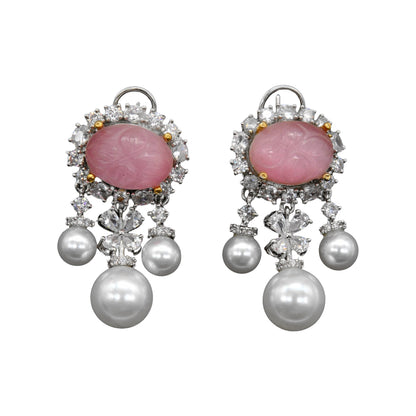 Pink Stone Pearl Drop Earrings