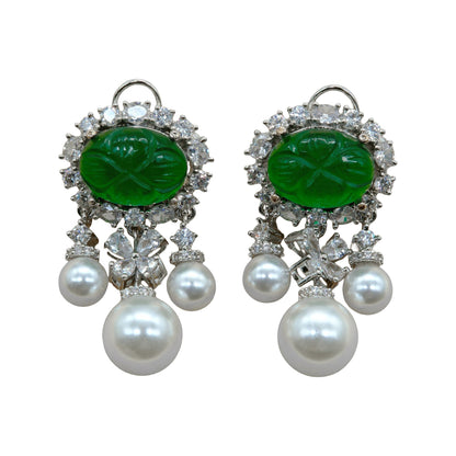Green Stone Pearl Drop Earrings