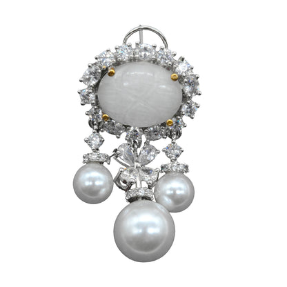 White Stone Pearl Drop Earrings