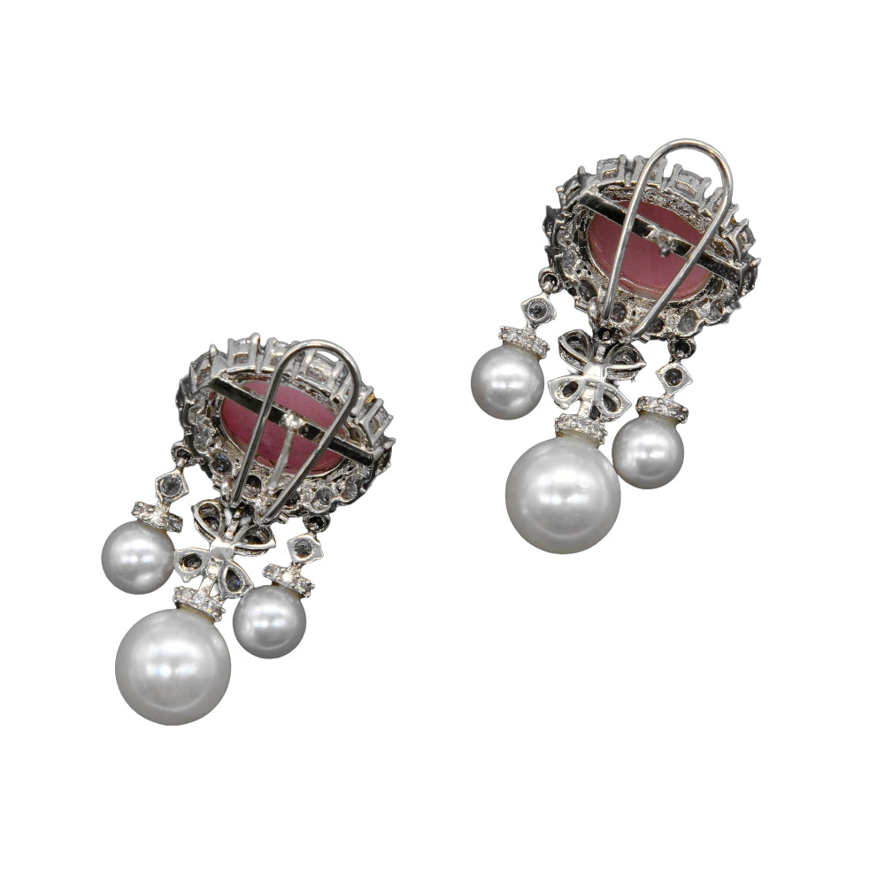 Pink Stone Pearl Drop Earrings