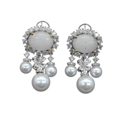 White Stone Pearl Drop Earrings