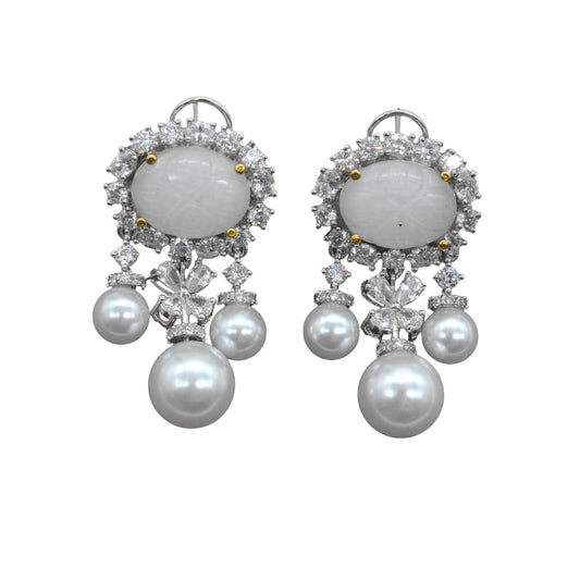 White Stone Pearl Drop Earrings