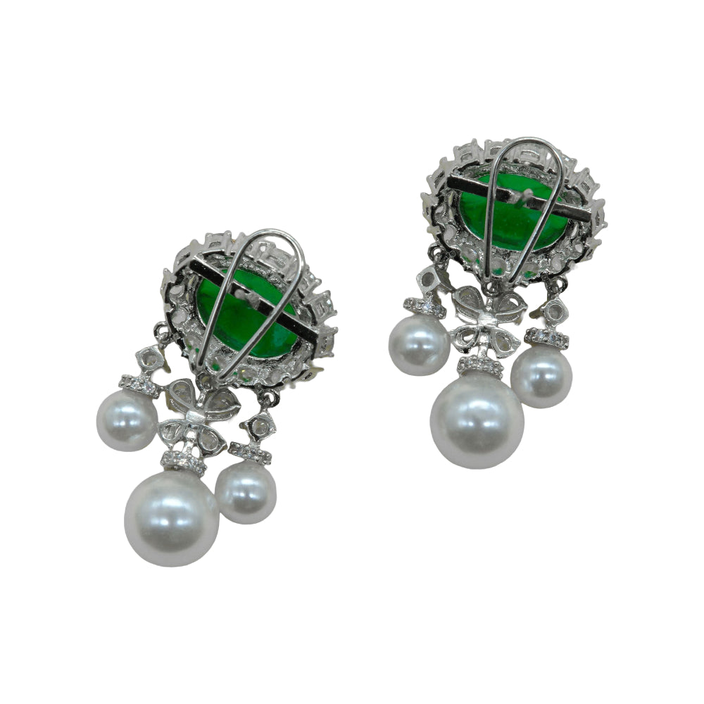 Green Stone Pearl Drop Earrings