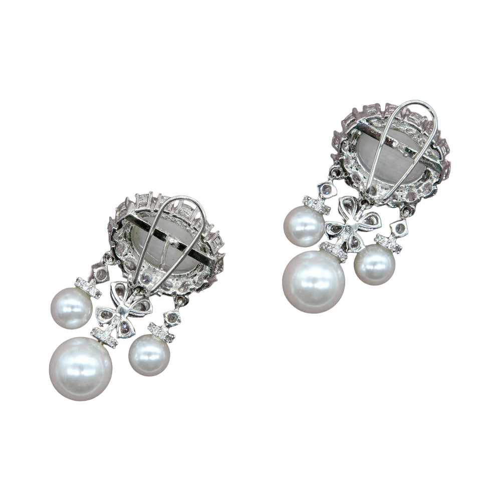 White Stone Pearl Drop Earrings