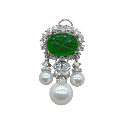 Green Stone Pearl Drop Earrings