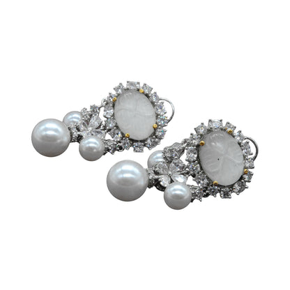 White Stone Pearl Drop Earrings