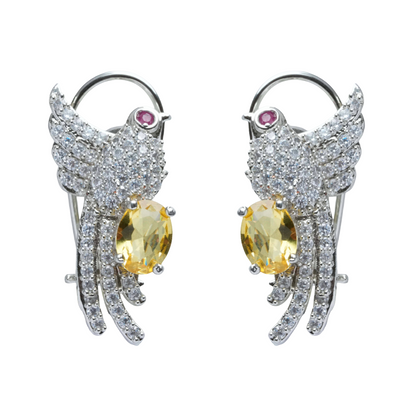 Yellow Stone Bird Design Stud Earrings for Women
