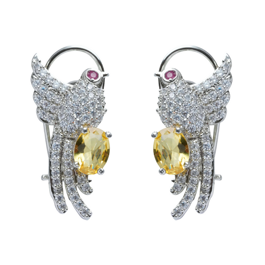Yellow Stone Bird Design Stud Earrings for Women
