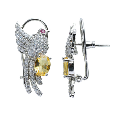 Yellow Stone Bird Design Stud Earrings for Women