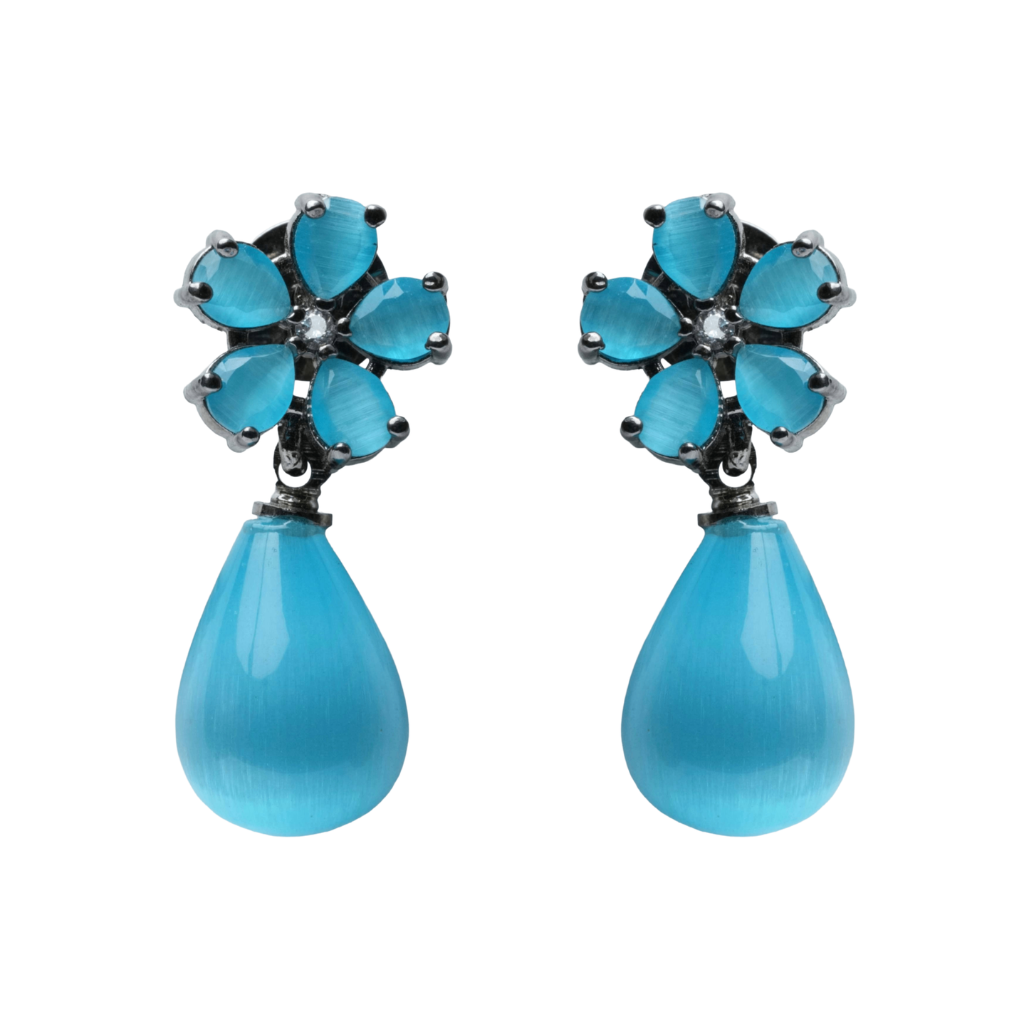 Turquoise Stone Floral Drop Earrings for Women