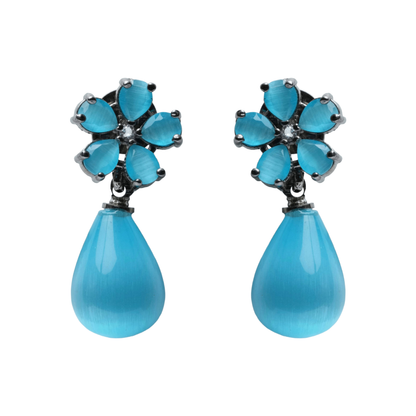 Turquoise Stone Floral Drop Earrings for Women