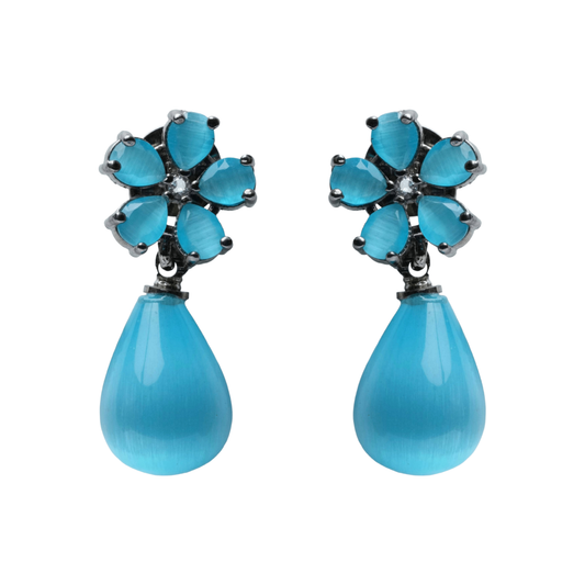Turquoise Stone Floral Drop Earrings for Women